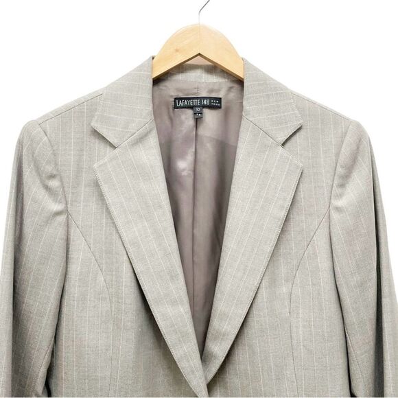 Lafayette 148 Single Button Suit Blazer Gray With Blue Pinstripe Women’s Size 10 - Picture 5 of 11